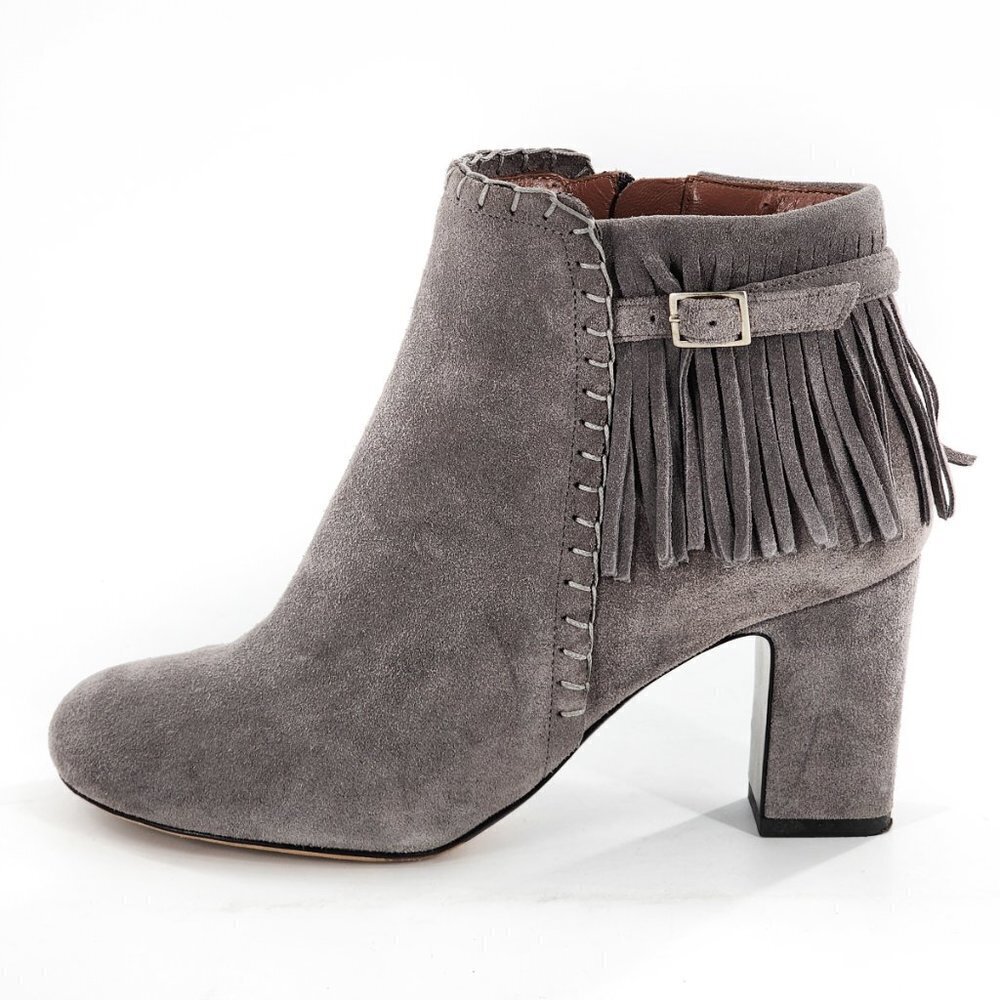 TABITHA SIMMONS Gray Suede Fringed Ankle Bootie